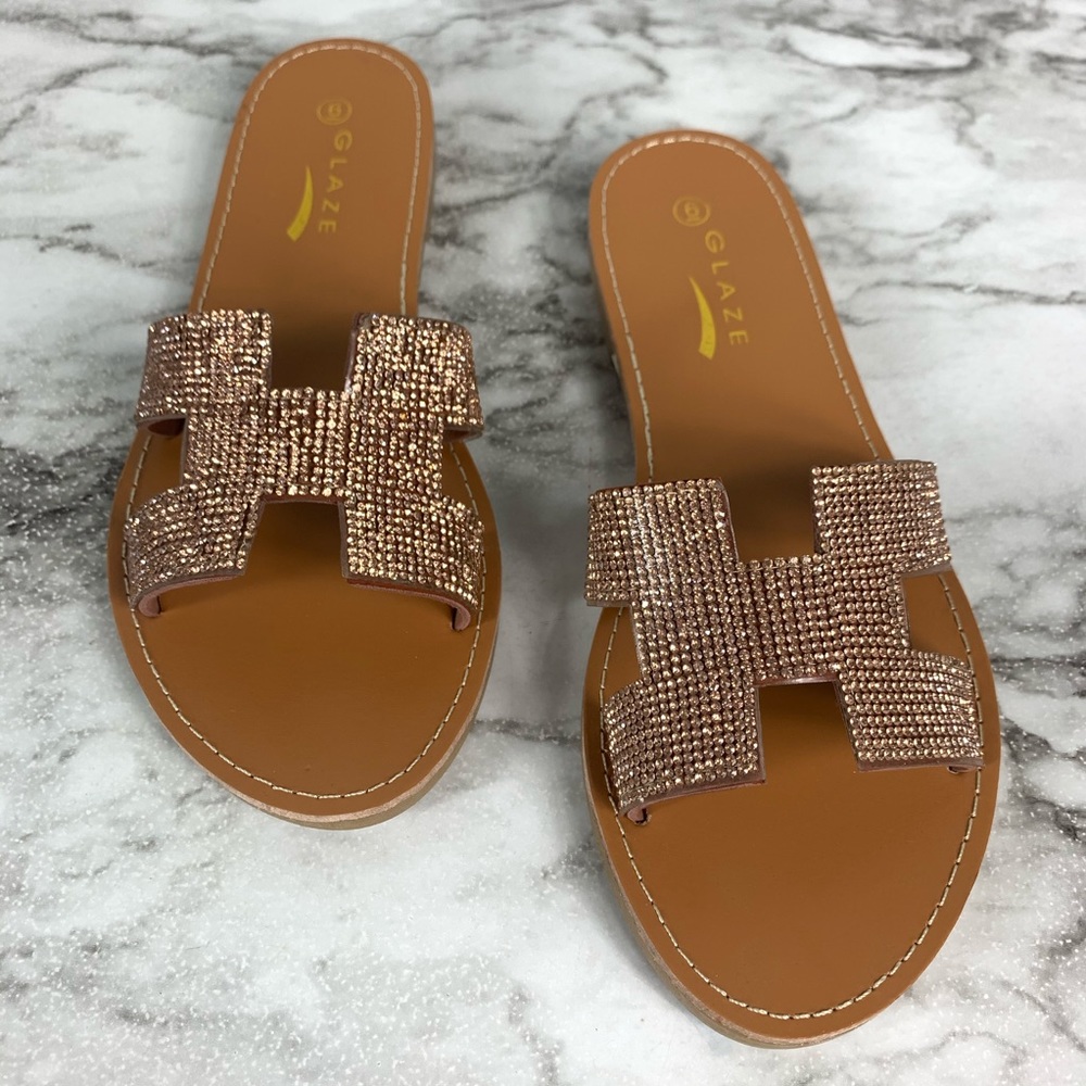 Glaze Women Slip On Embellished Rose Gold Mules